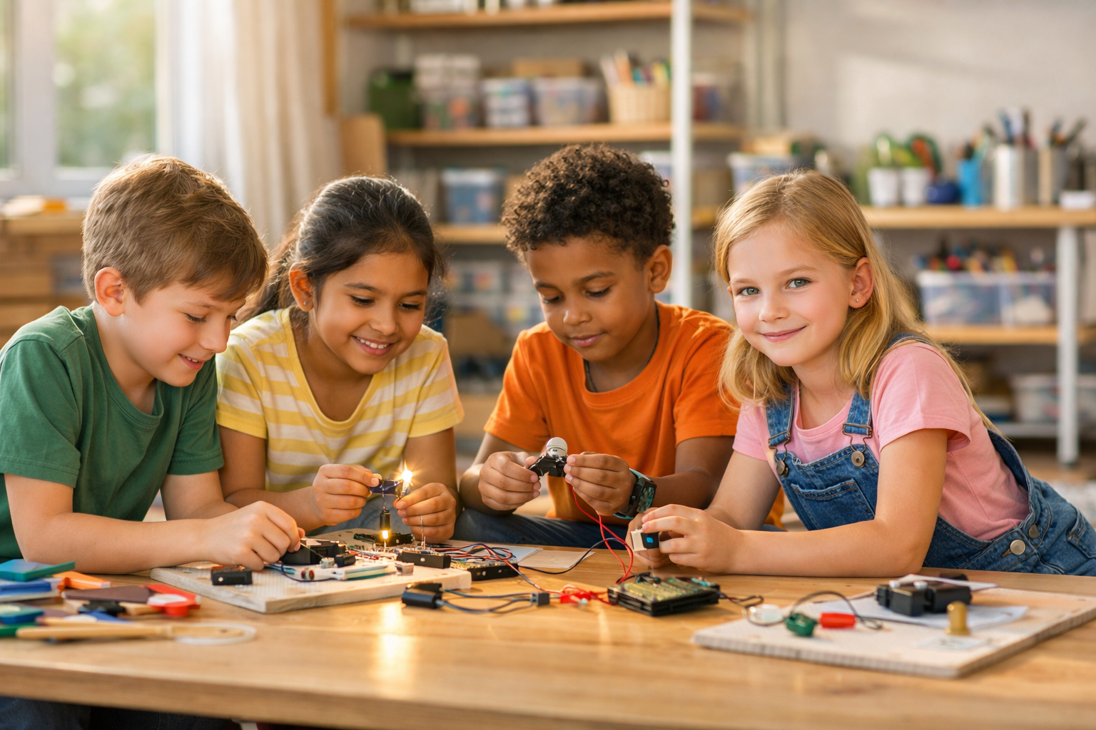 Students building together